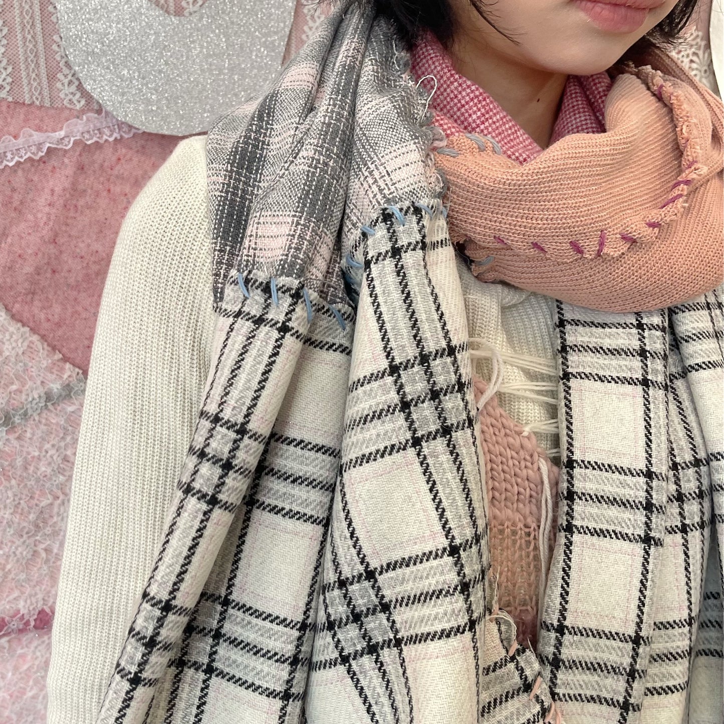Hand stich scarf / Red / ハンドステッチスカーフ