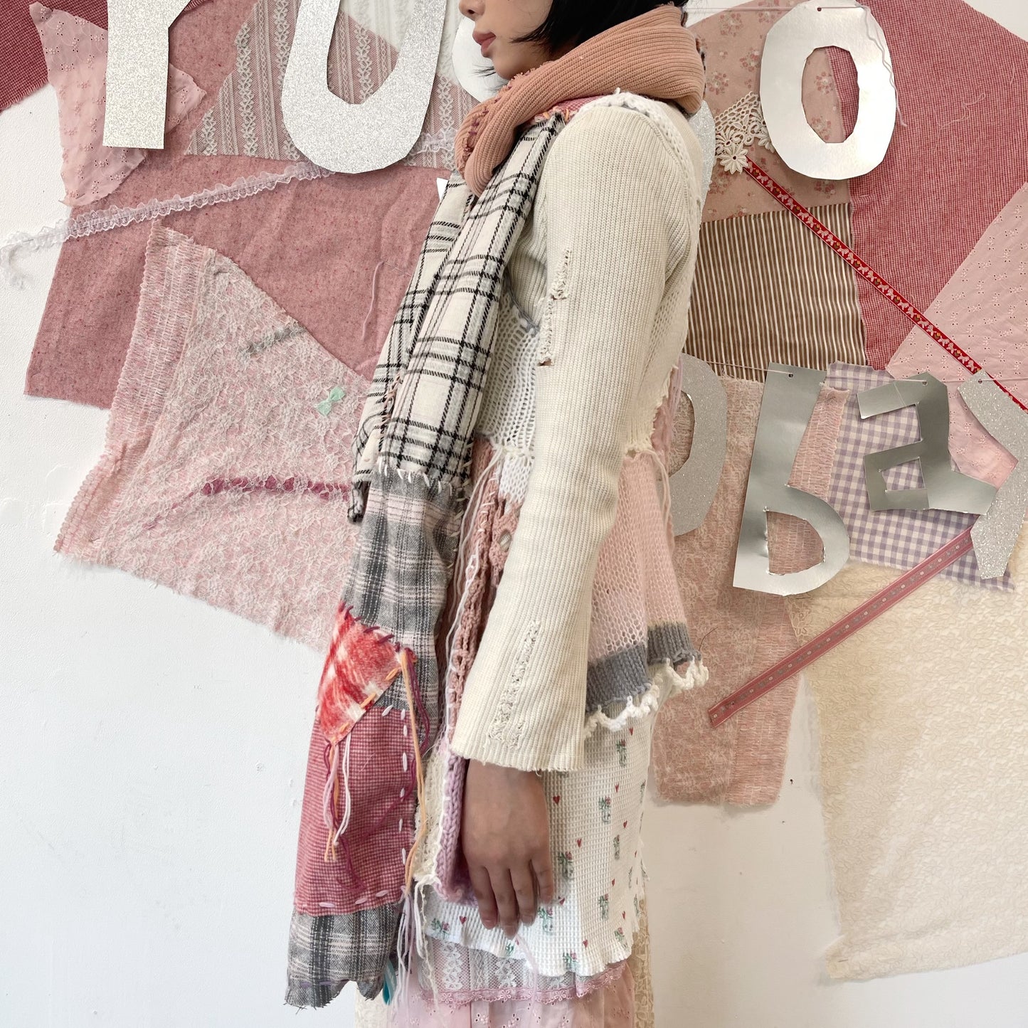 Hand stich scarf / Red / ハンドステッチスカーフ