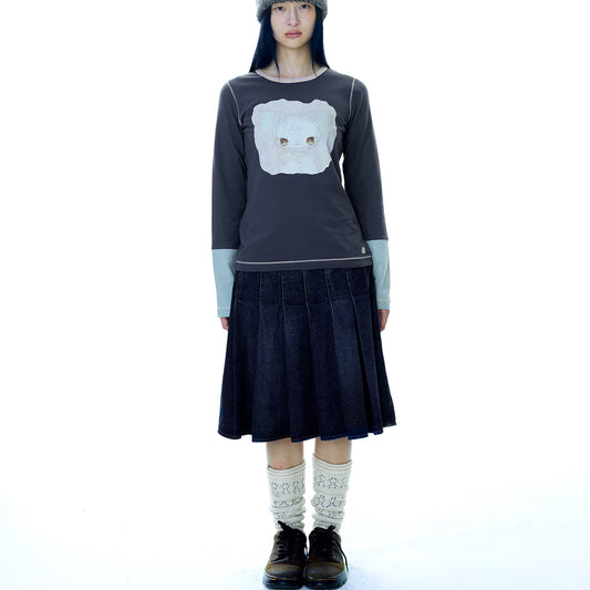 DEEP DENIM PLEATS SKIRT / NAVY / ディープデニムプリーツスカート
