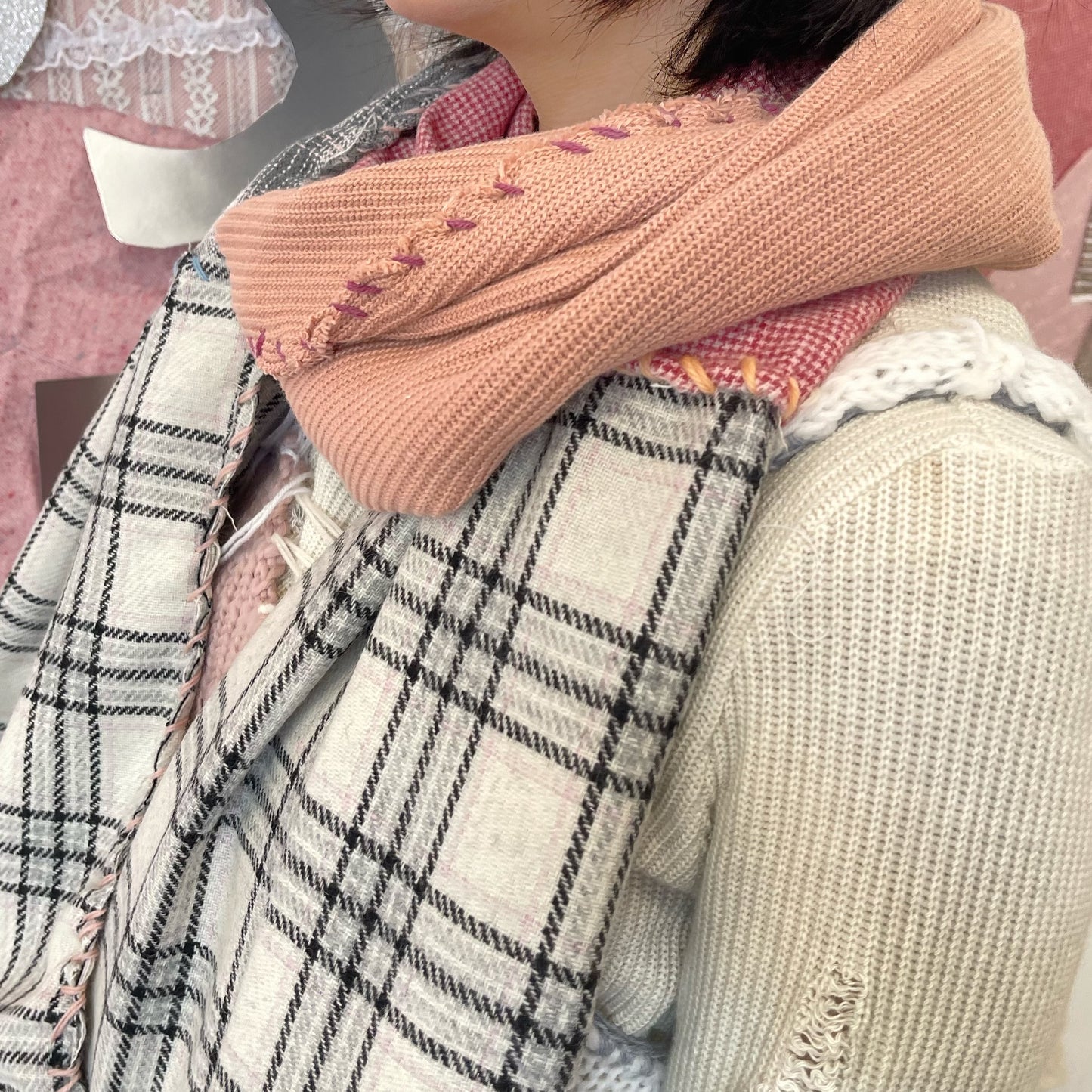 Hand stich scarf / Red / ハンドステッチスカーフ