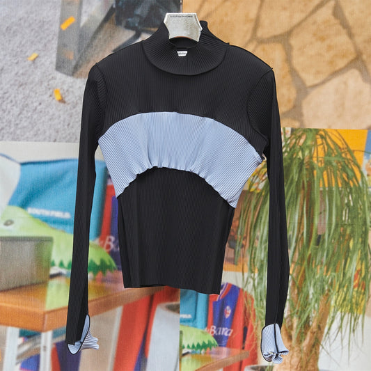 todo WAVE TOP *LONG SLEEVE HIGH NECK REGULAR / DARK BERRY / ハイネックプリーツトップ
