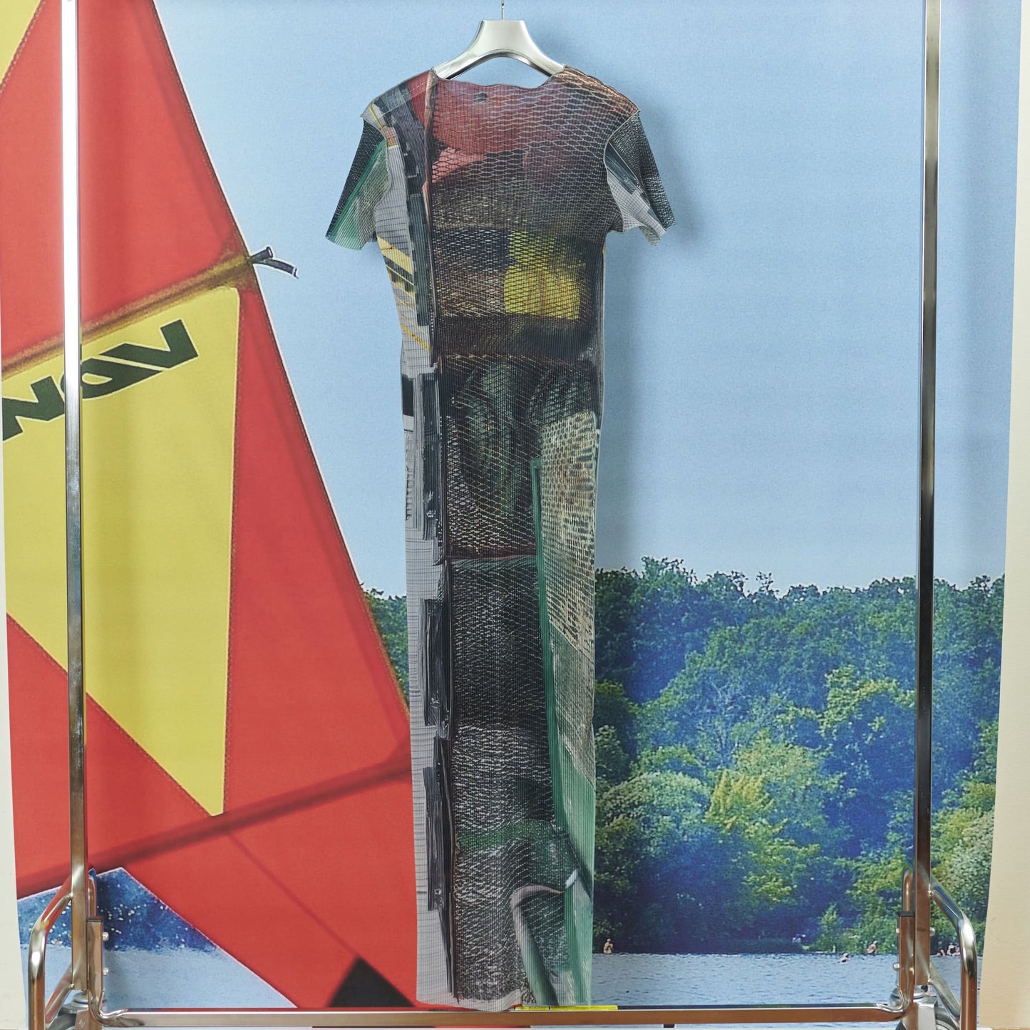 SHEER GRAPHIC DRESS *SHORTSLEEVE / MESH GRID / シアーグラフィックドレス