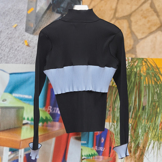 todo WAVE TOP *LONG SLEEVE HIGH NECK REGULAR / DARK BERRY / ハイネックプリーツトップ