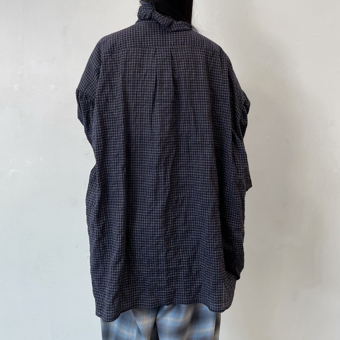 RUFFLE HALF SLEEVE SHIRT / NAVY / フリルシャツ