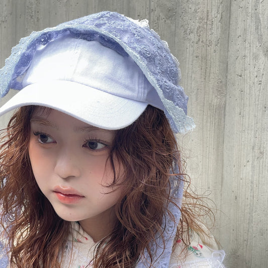 Layered cap / Blue / レースレイヤードキャップ