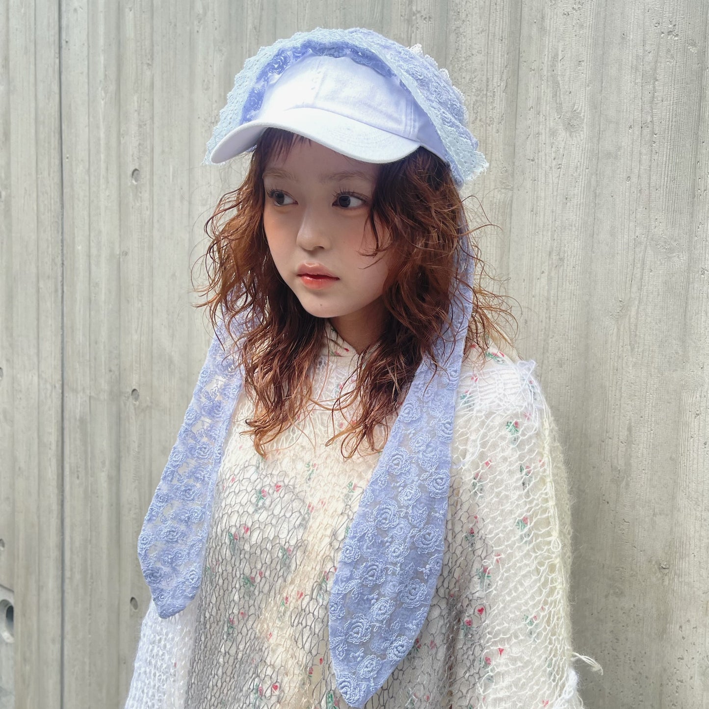 Layered cap / Blue / レースレイヤードキャップ