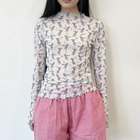 Little bunnies tulle tee / Blue / ハイネックチュールTシャツ