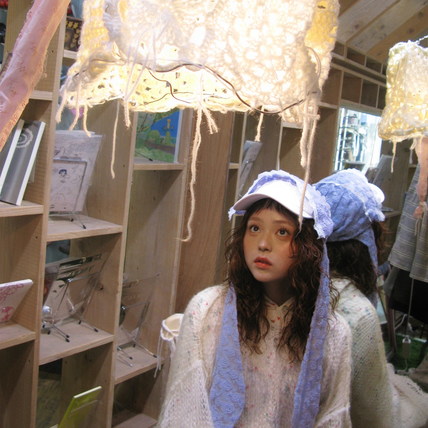 Layered cap / Blue / レースレイヤードキャップ