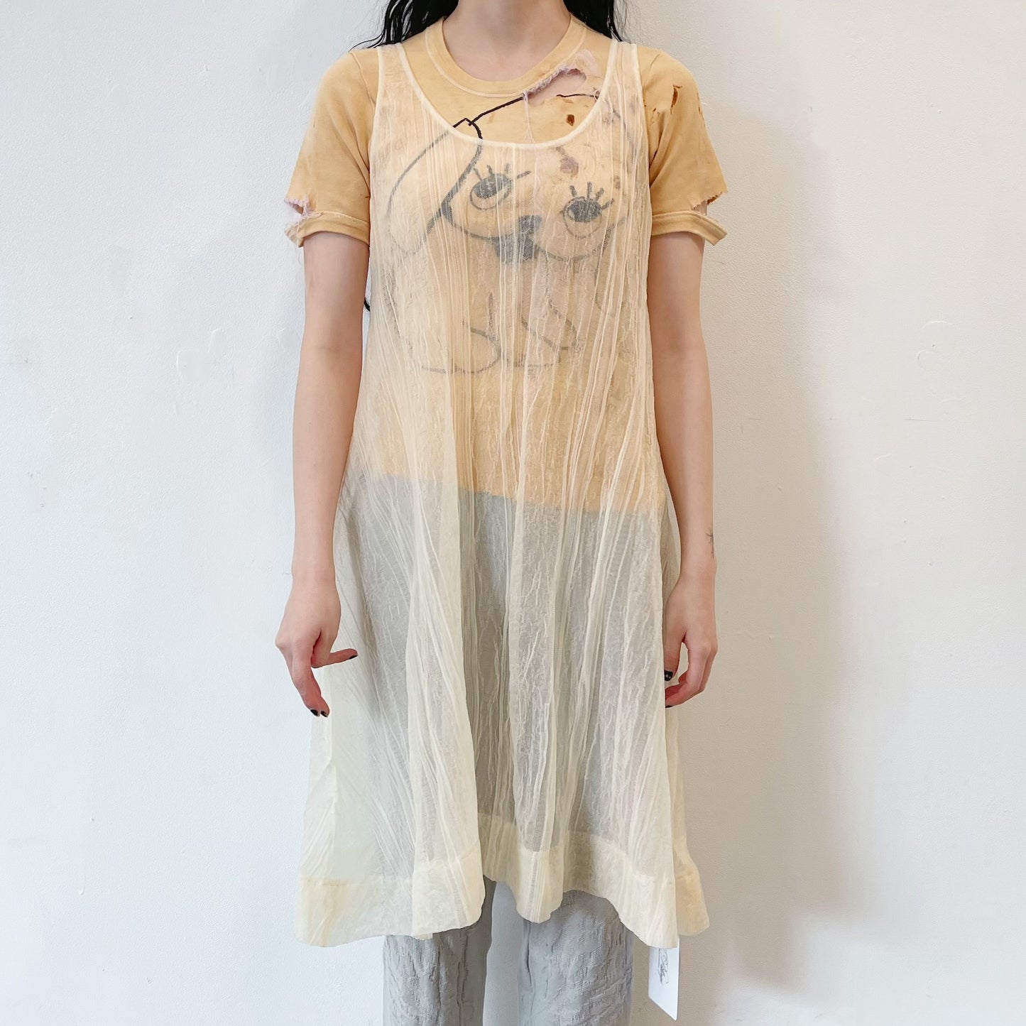 curtains  dress / beige / プリーツシアードレス