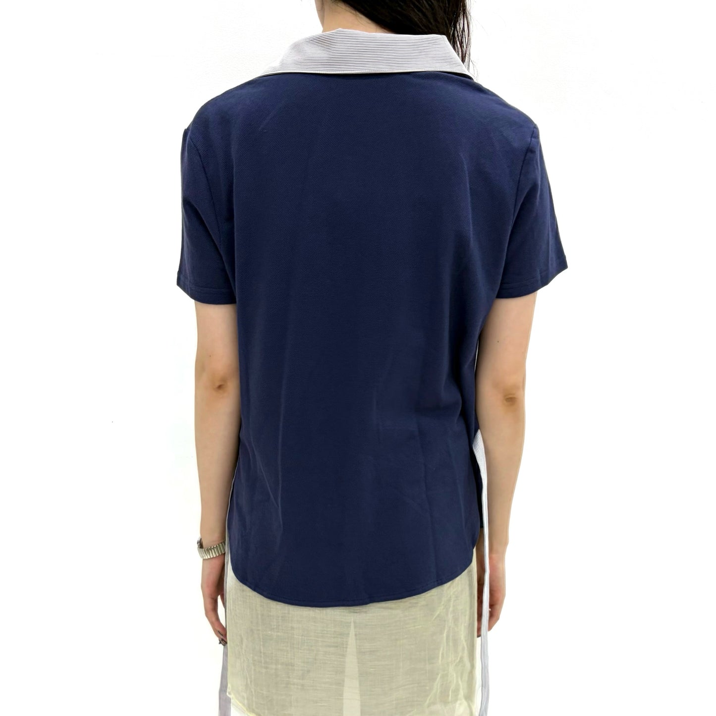 [fa.er.ie] ribbon tie half pk shirt / navy / リボンタイVネックトップ