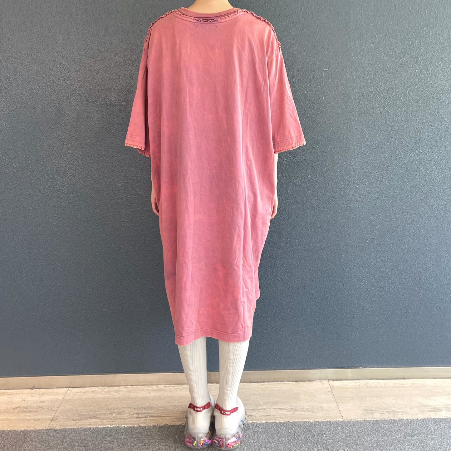 WASHED RUNNER LONG T-SHIRT / PINK / ウォッシュ加工フリルTシャツワンピース