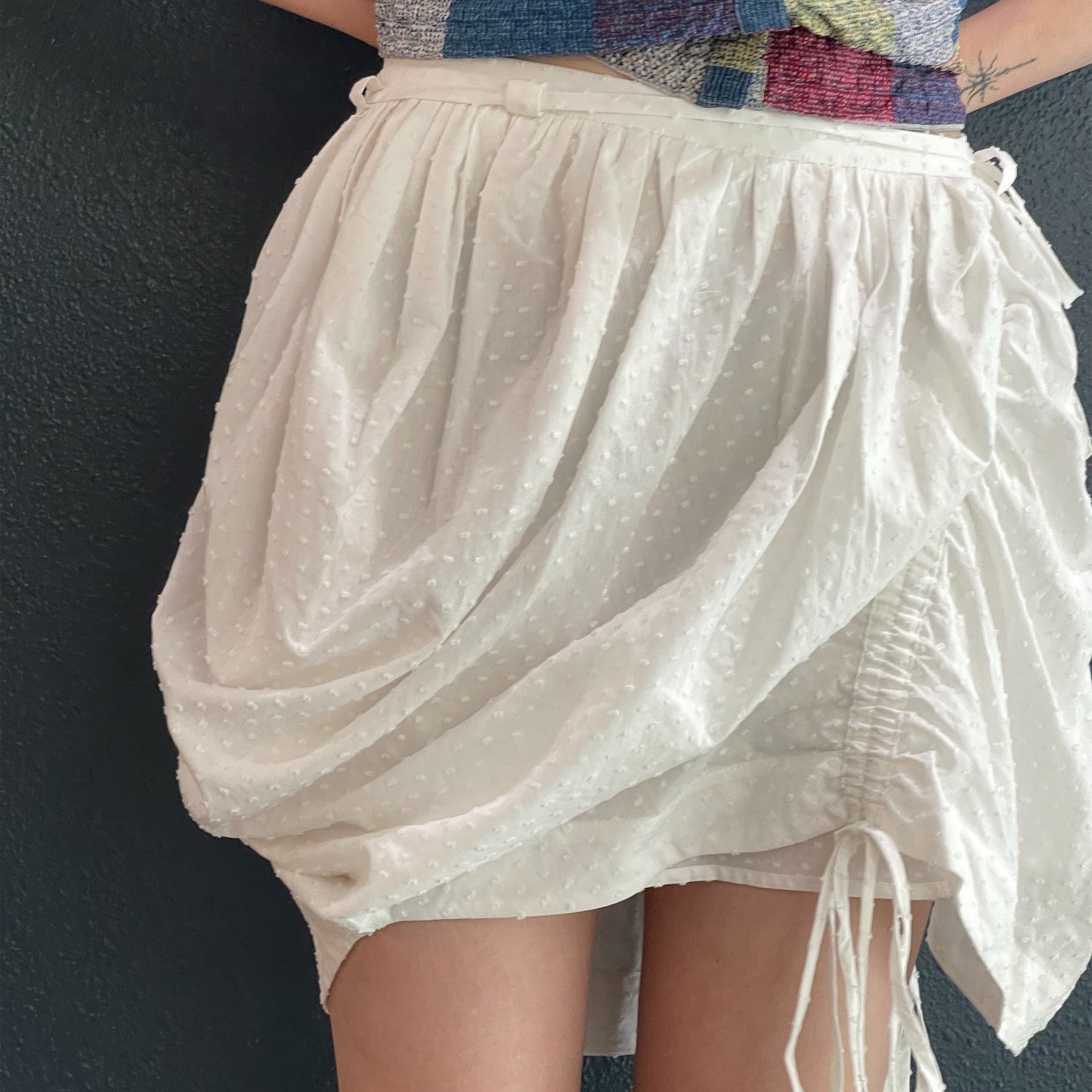 Asymmetrical Shirring Skirt / White / アシンメトリー