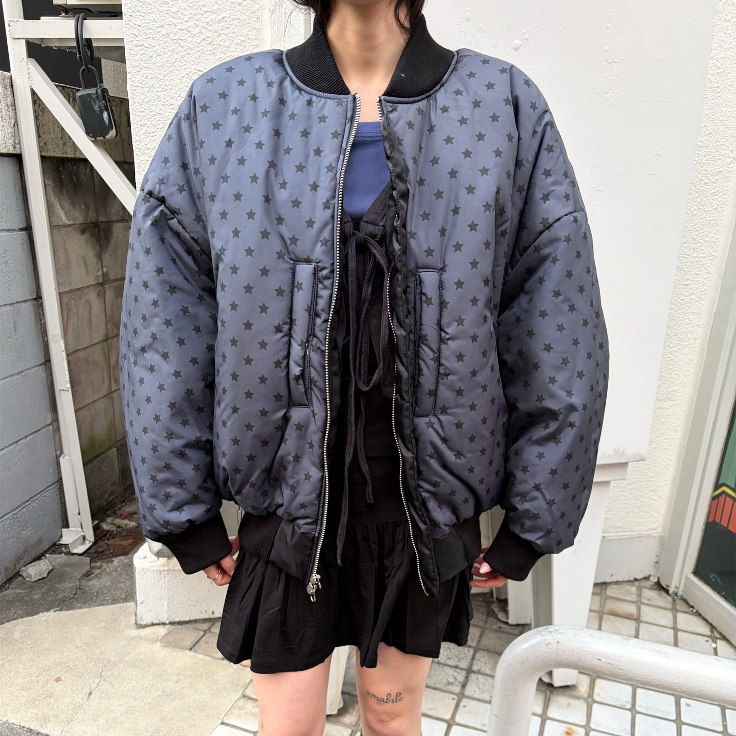 [F.E.E.S] patch bomber padded jacket / black / リバーシブルダウンジャケット