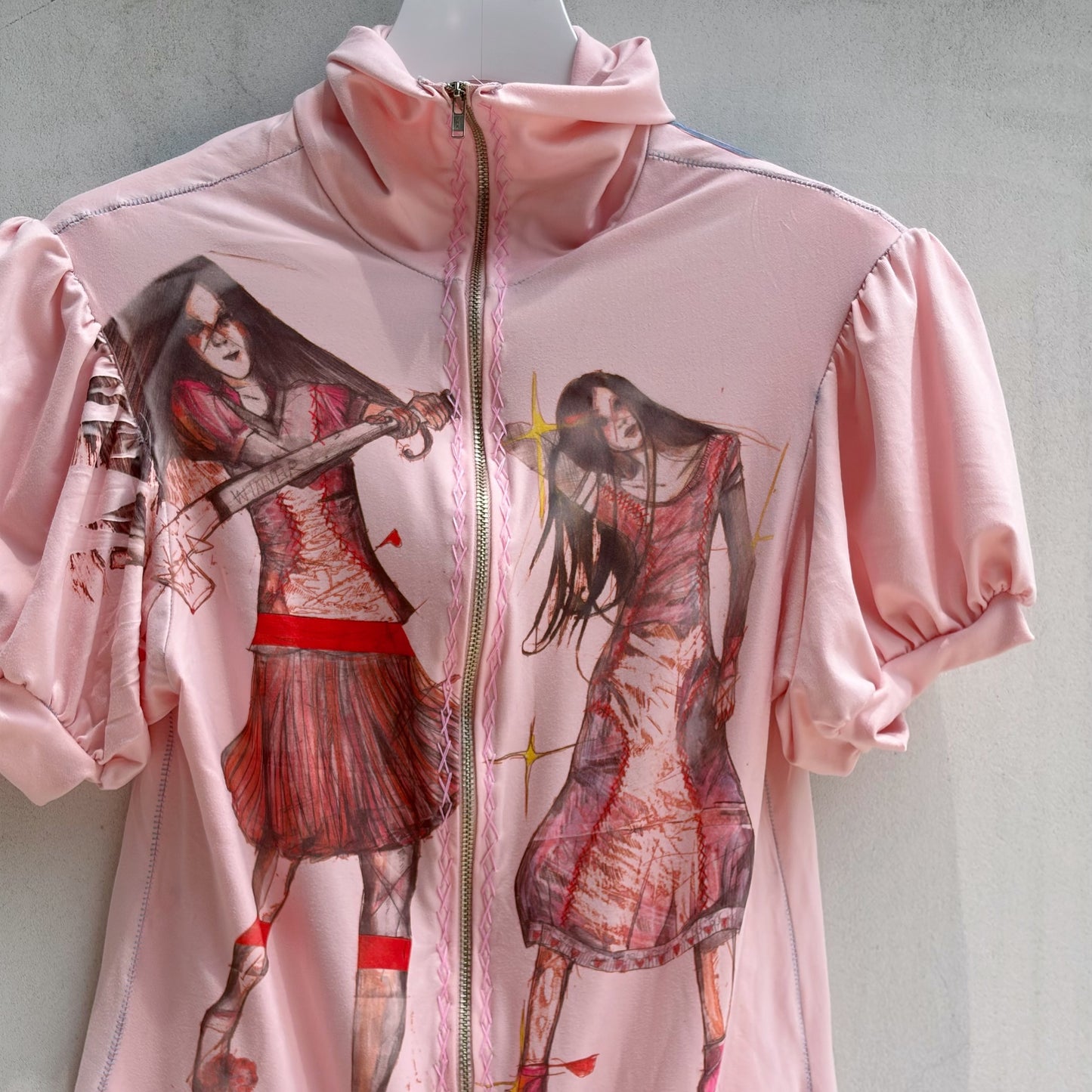 Puff slv turtle neck zip up / pink / パフスリーブタートルネックジップアップ