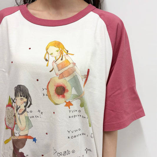 Megumi Okubo raglanTshirts / red / Lサイズ / 大久保惠コラボレーションTシャツ
