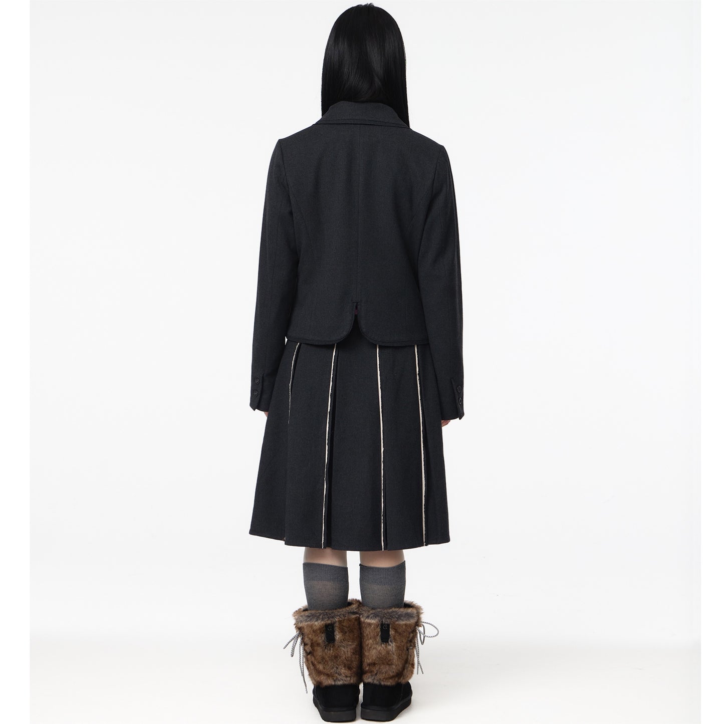 RAW HEM PLEATS SKIRT / CHARCOAL / プリーツスカート