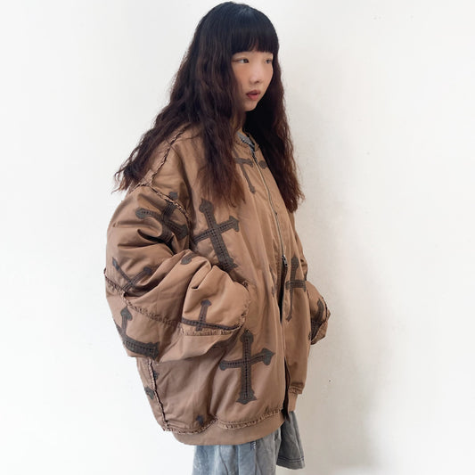 GRAND SHOULDER CROSS MA-1 WITHOUT SHOULDER PAD / BROWN / オーバーサイズブルゾン