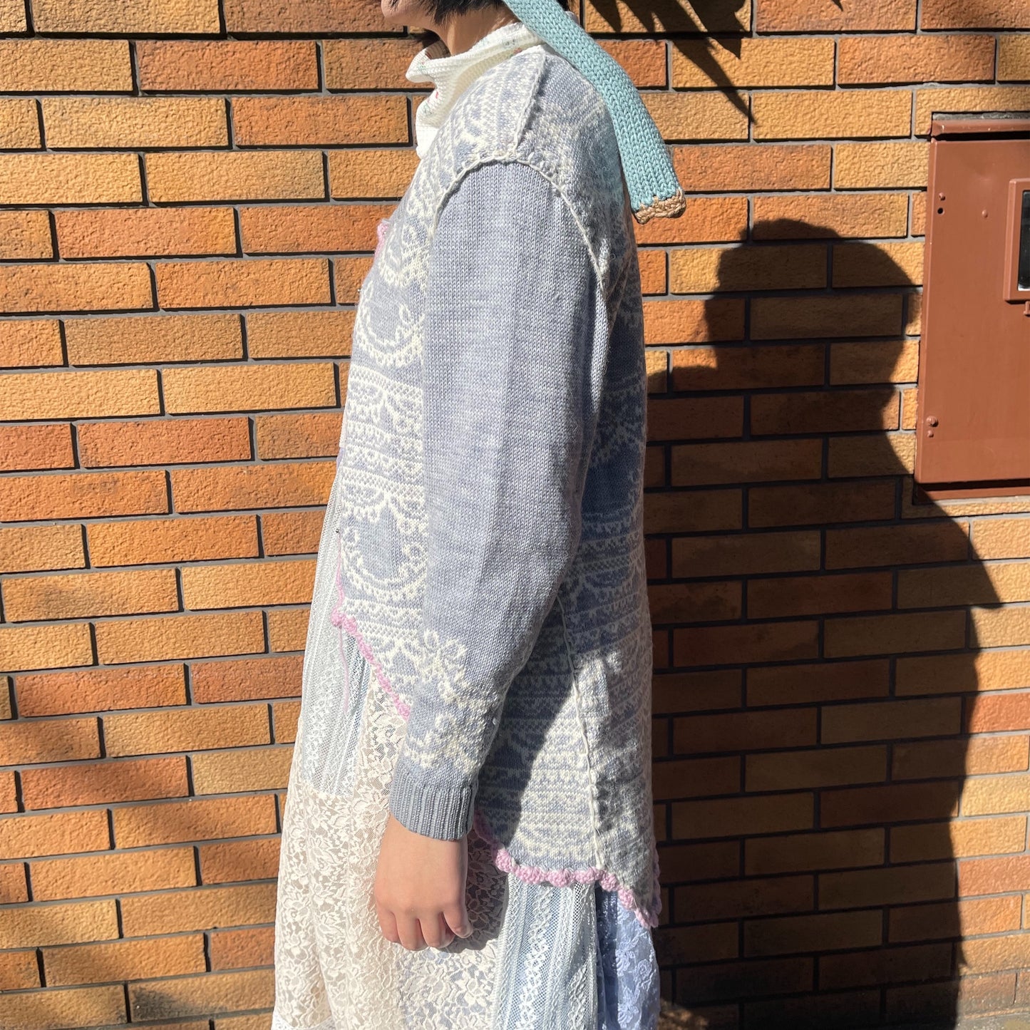 Lace knit cardigan / Gray / レースニットカーディガン