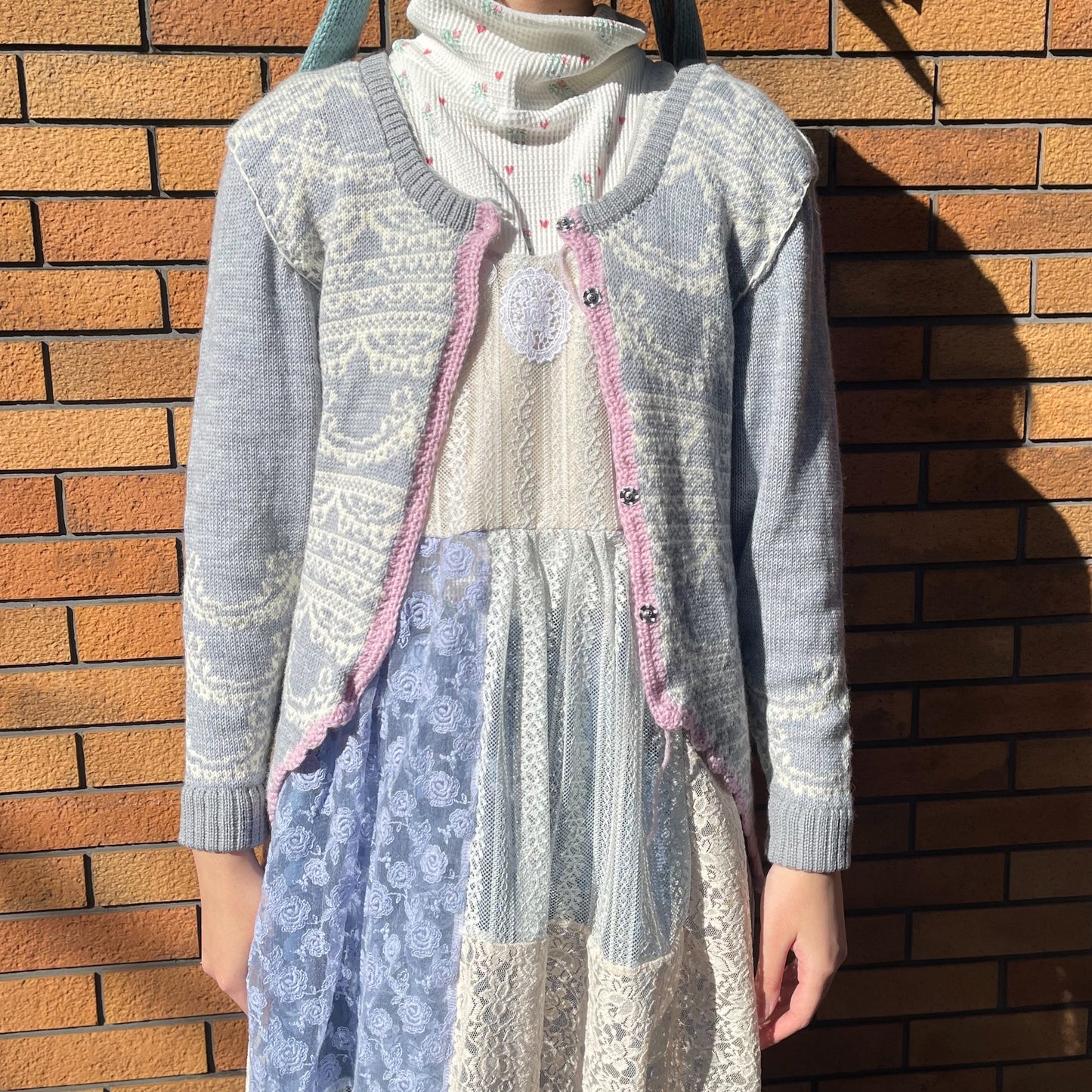 Lace knit cardigan / Gray / レースニットカーディガン