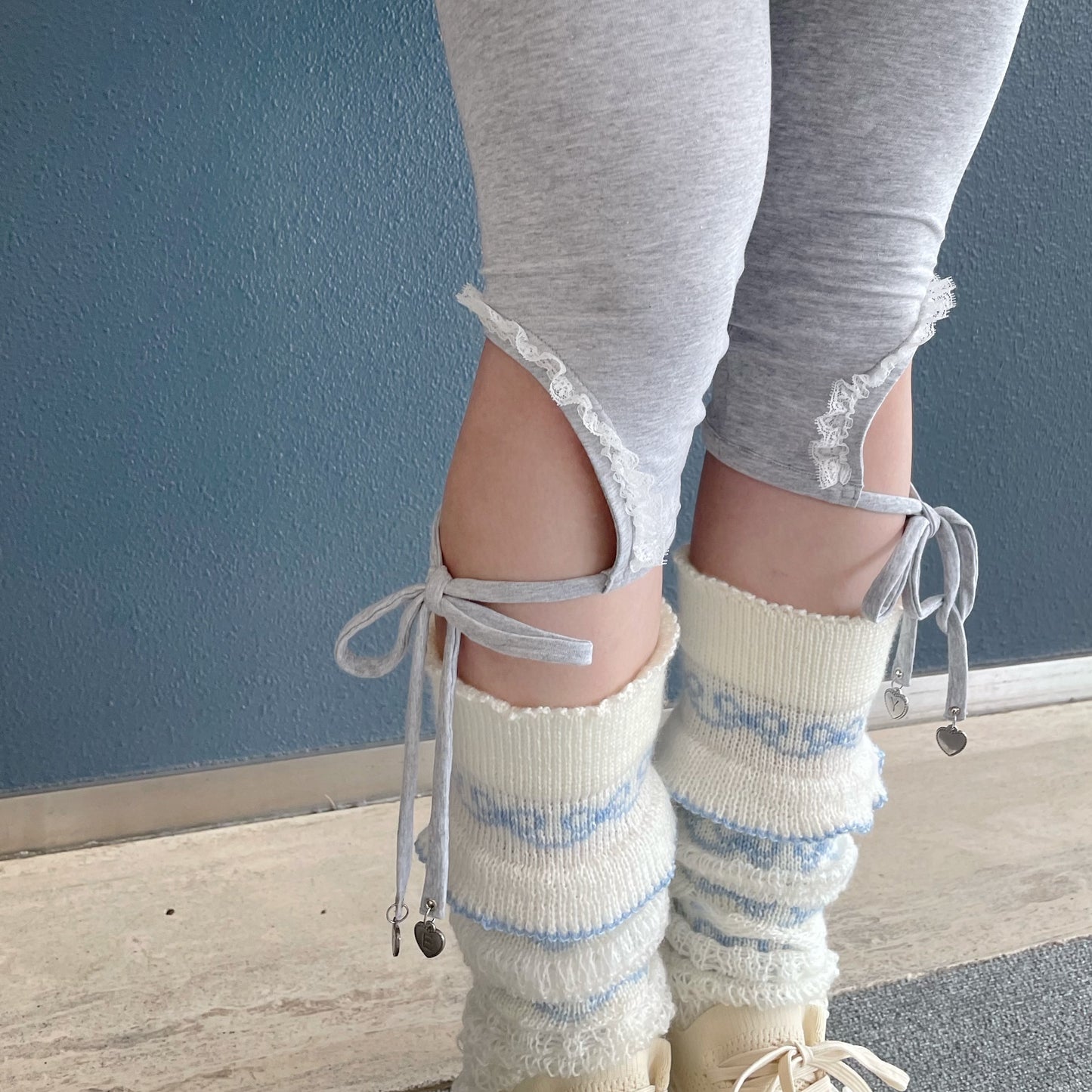 Long leggings / Gray / レーストリミングレギンス