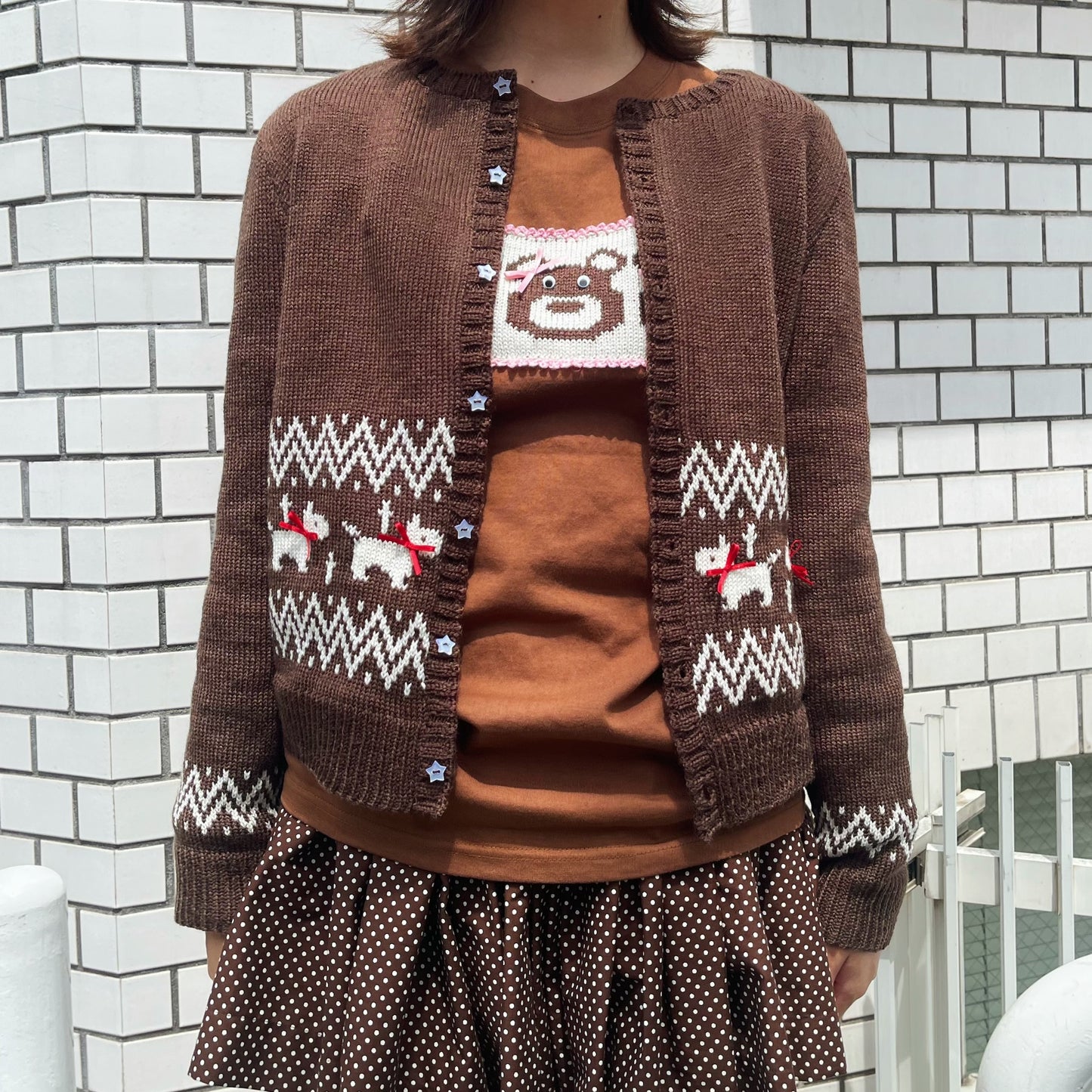Puppies knitted cardigan / Brown / パピーニットカーディガン