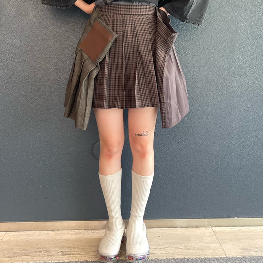 BUG PLEATS SKIRT MINI / GRAY / ドッキングスカート