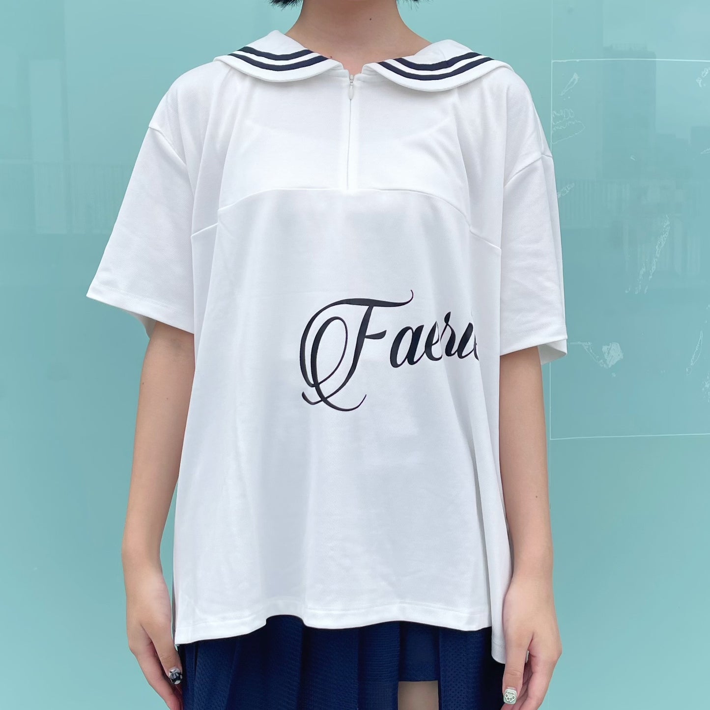 [fa.er.ie] sailor collar mesh loose top / ivory / セーラーカラーメッシュトップ