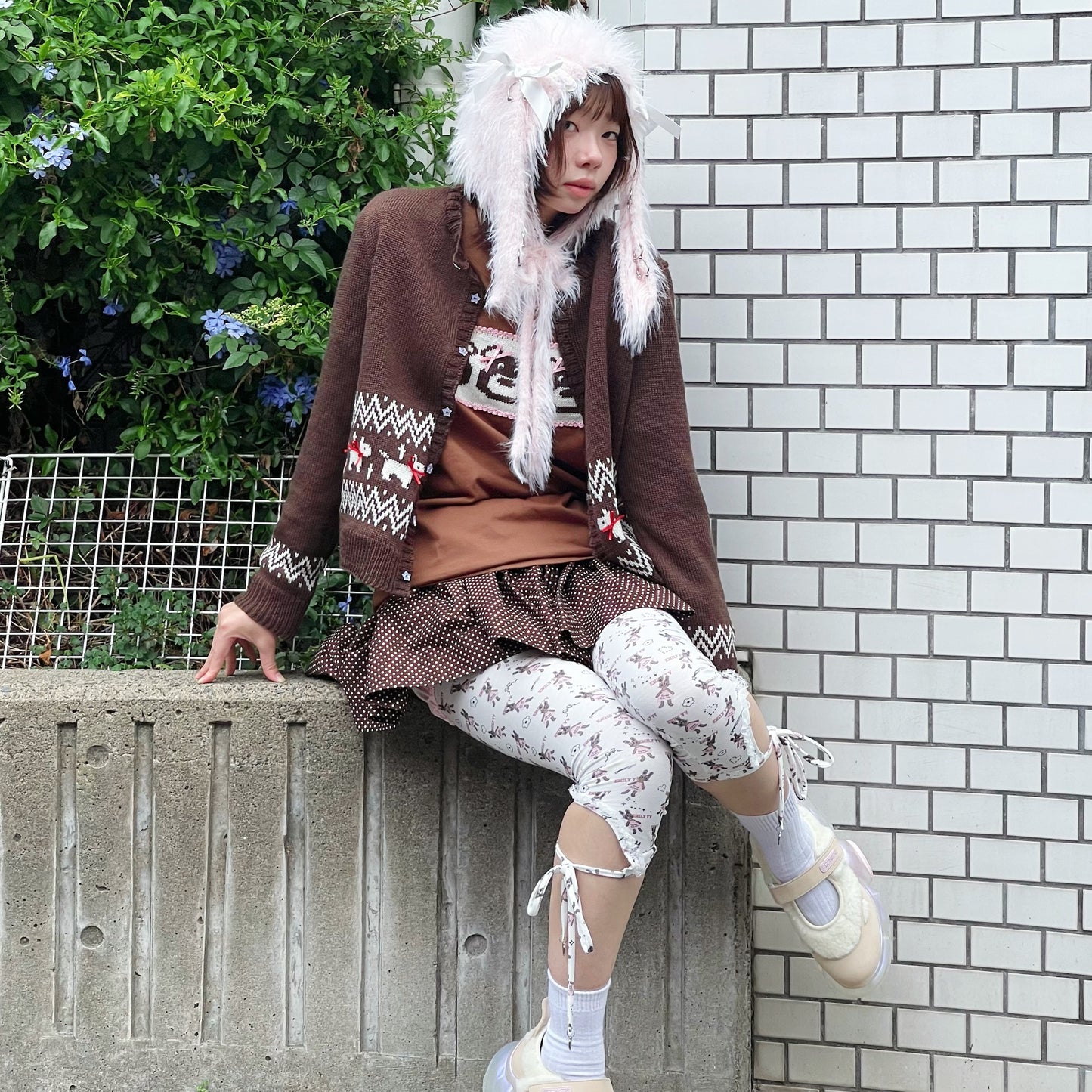 Puppies knitted cardigan / Brown / パピーニットカーディガン