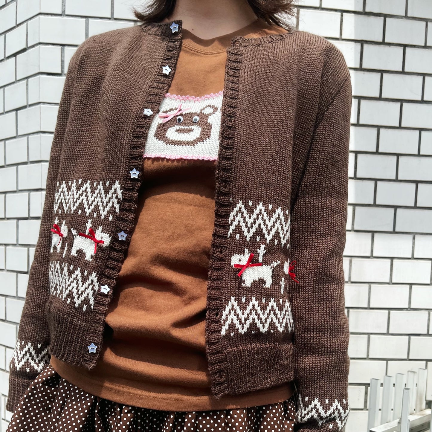 Puppies knitted cardigan / Brown / パピーニットカーディガン