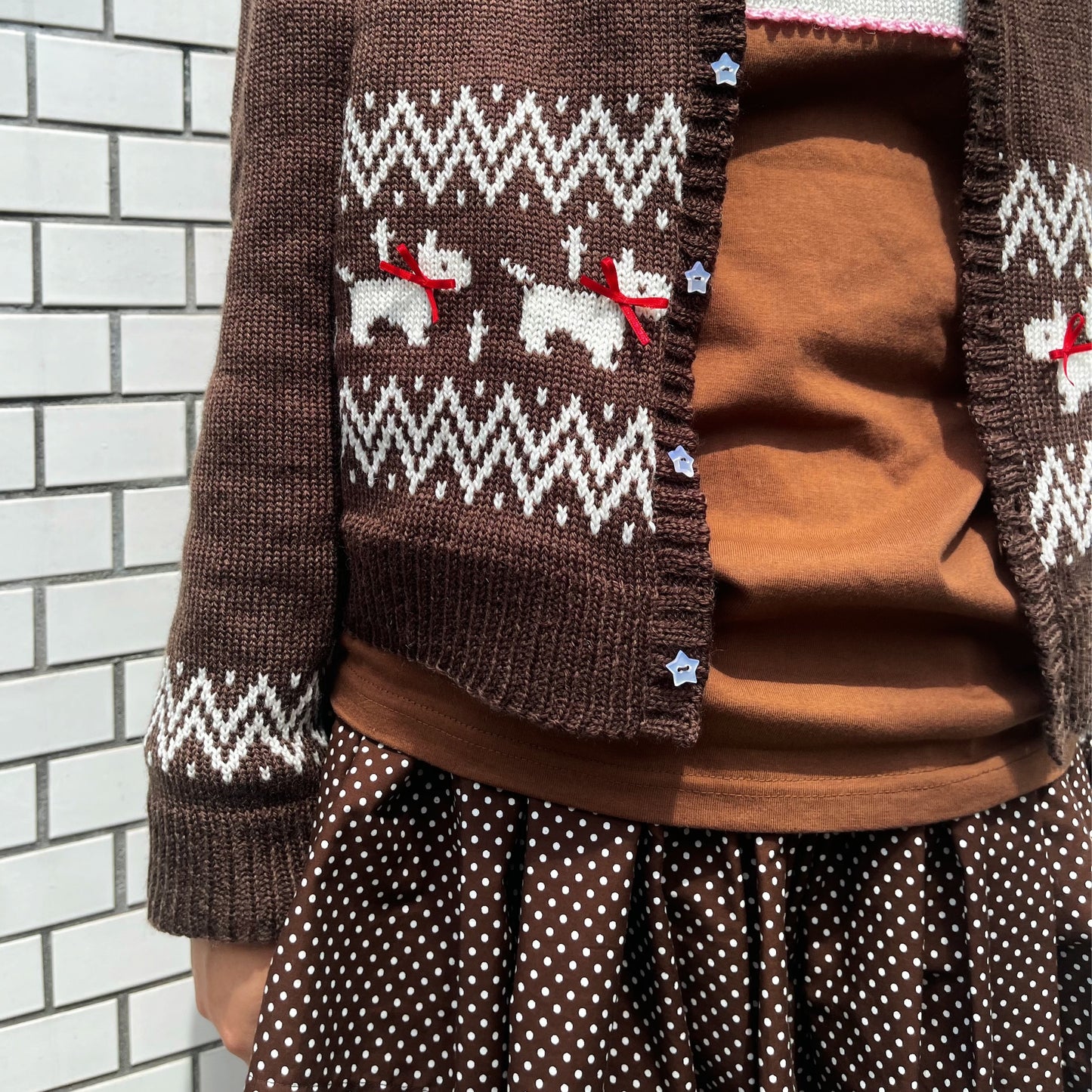 Puppies knitted cardigan / Brown / パピーニットカーディガン