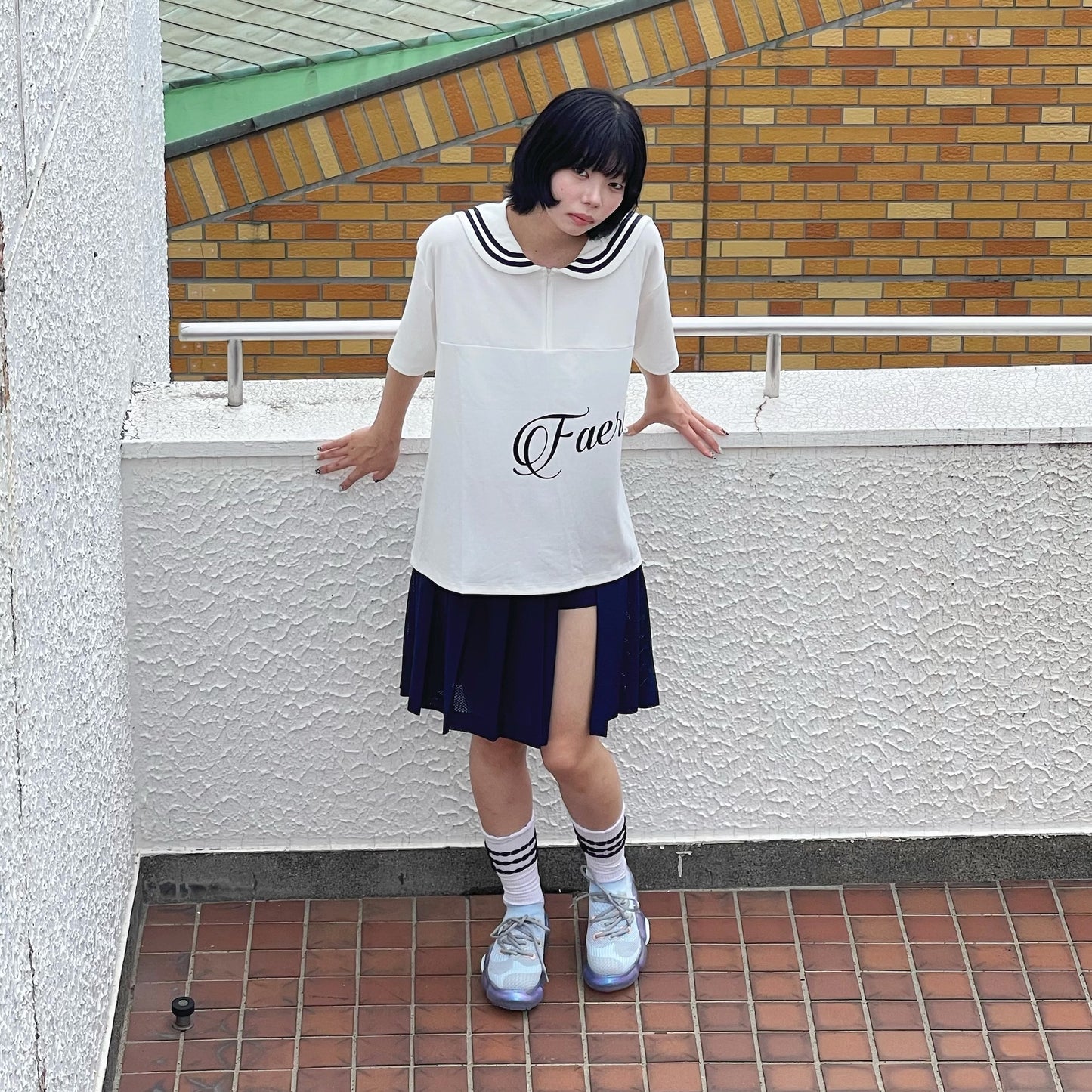 [fa.er.ie] sailor collar mesh loose top / ivory / セーラーカラーメッシュトップ
