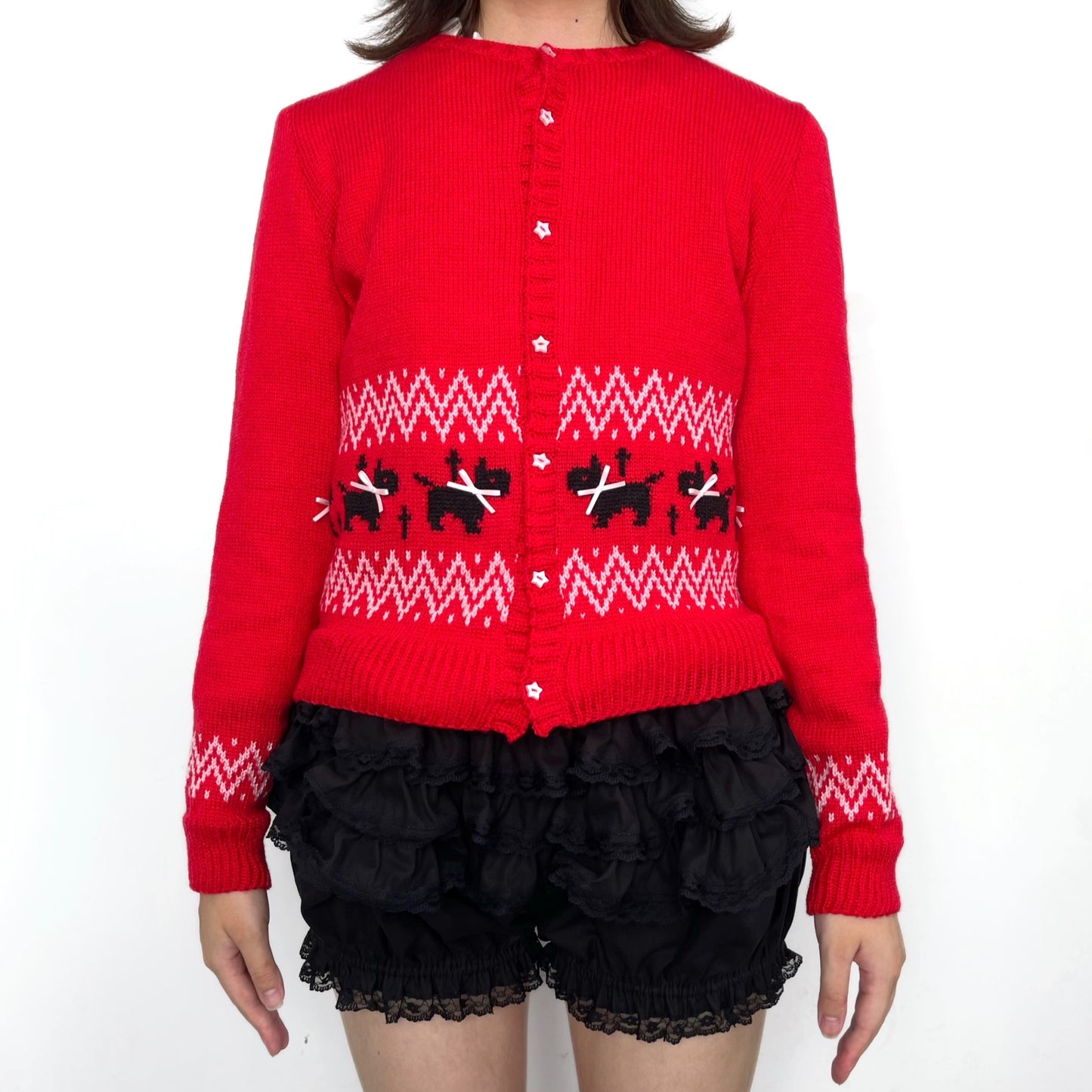 Puppies knitted cardigan / Red / パピーニットカーディガン