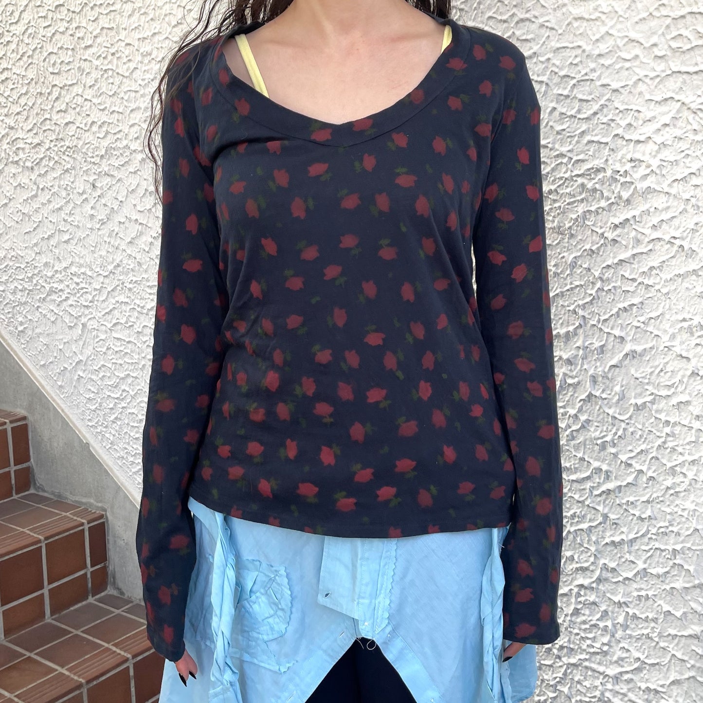 Navy ditzy print long sleeve / エアブラシTシャツ