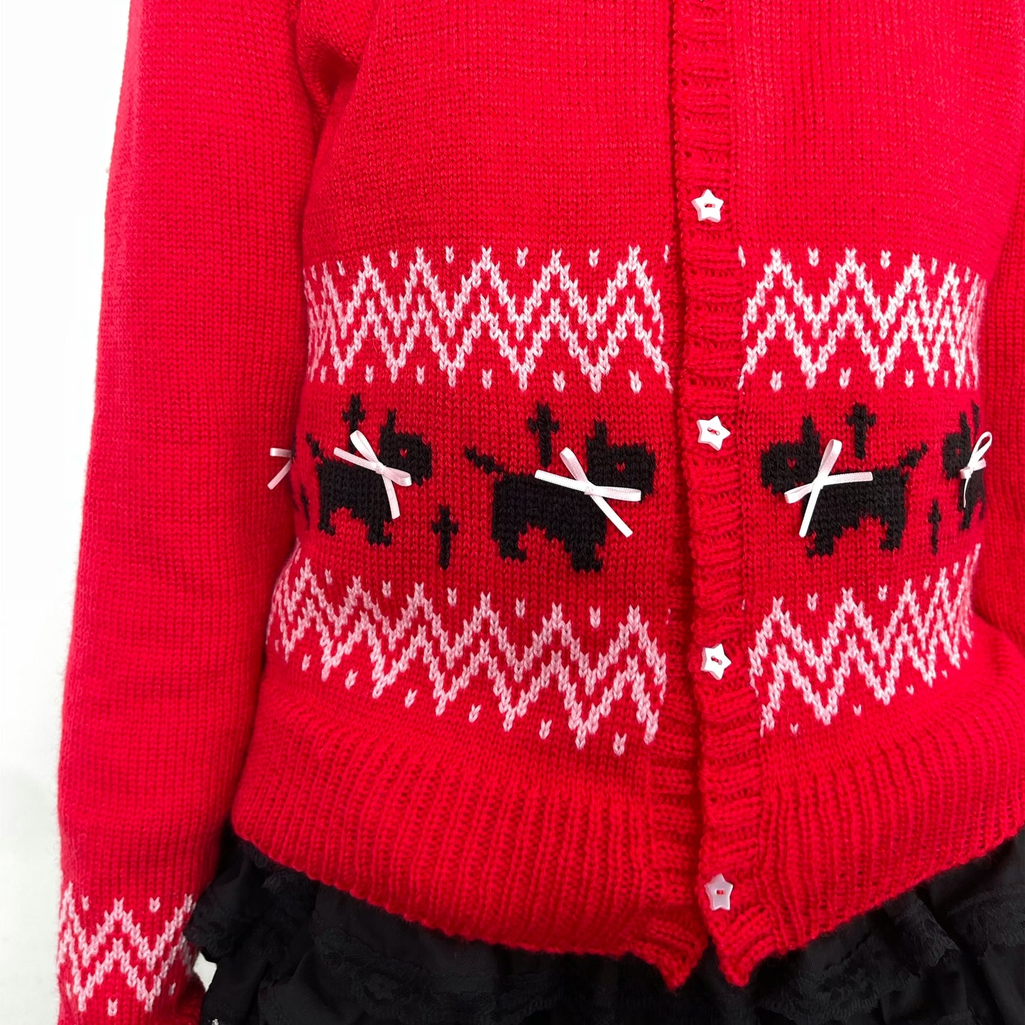 Puppies knitted cardigan / Red / パピーニットカーディガン