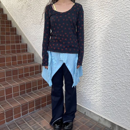 Navy ditzy print long sleeve / エアブラシTシャツ