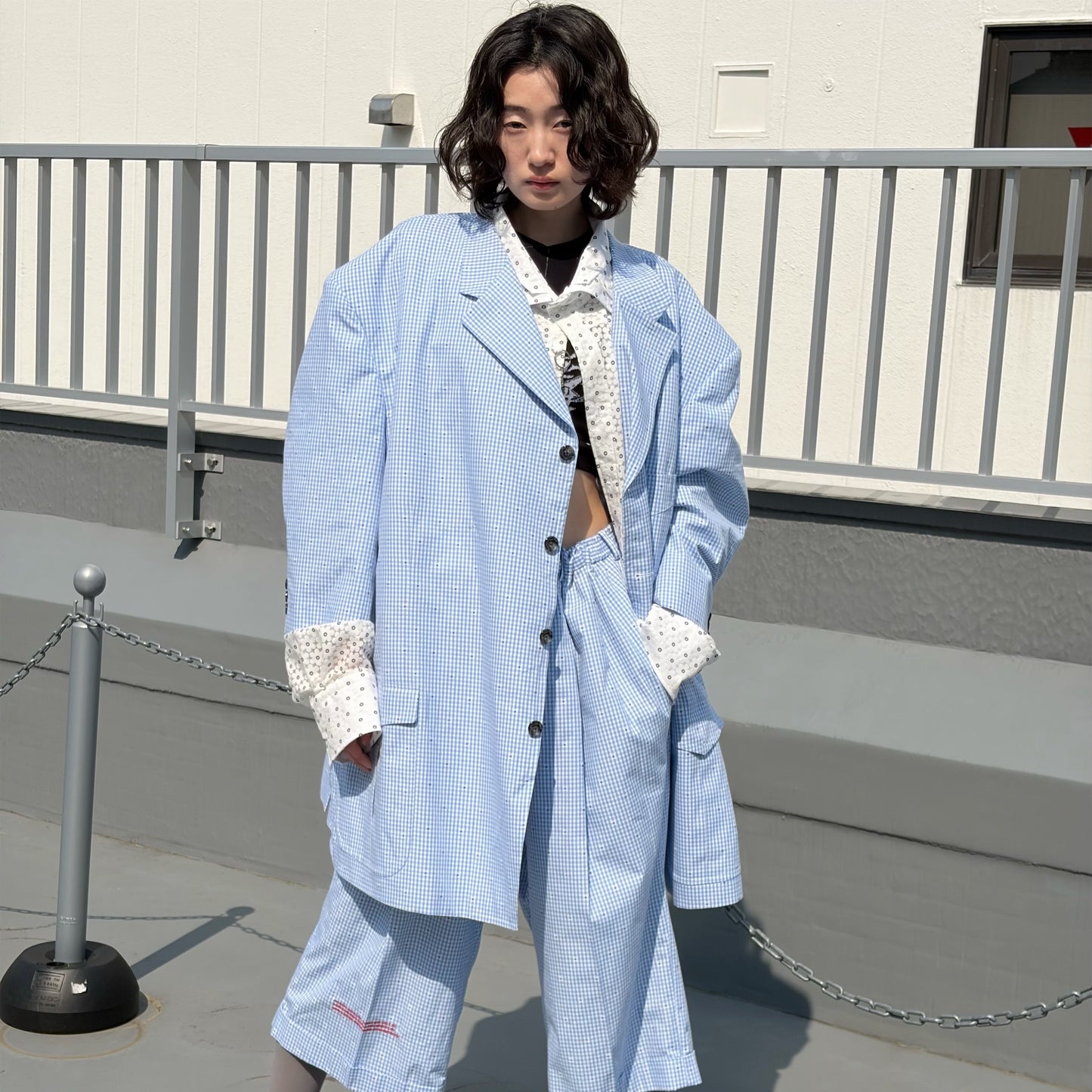 CUT JACQUARD GINGHAM TAILORED C / LIGHT BLUE / カットジャガードギンガムチェックジャケット