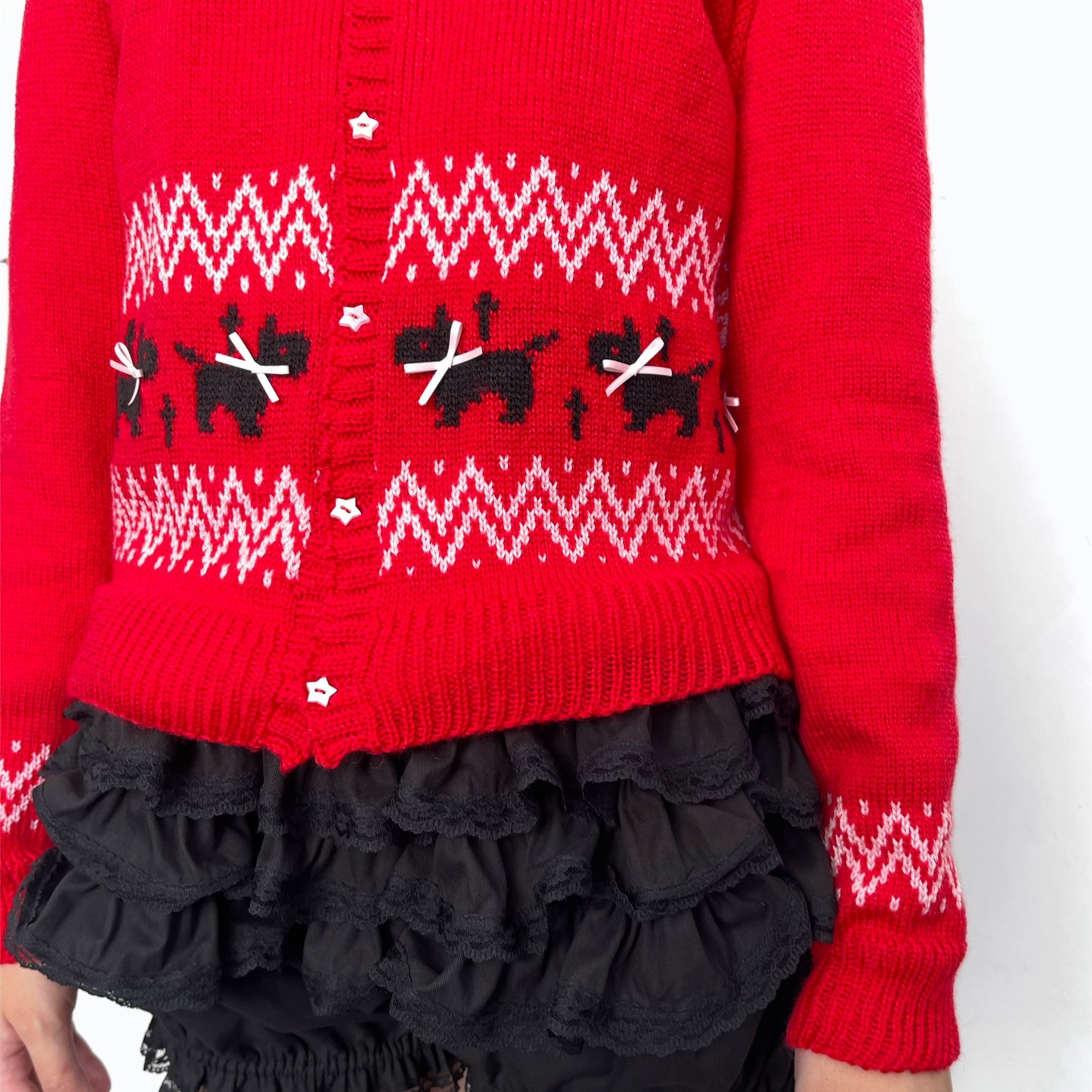Puppies knitted cardigan / Red / パピーニットカーディガン