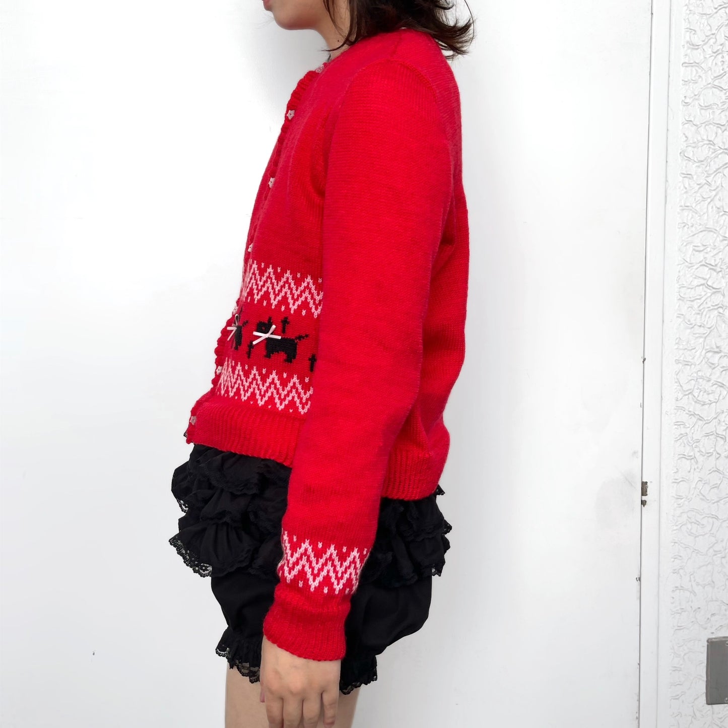 Puppies knitted cardigan / Red / パピーニットカーディガン