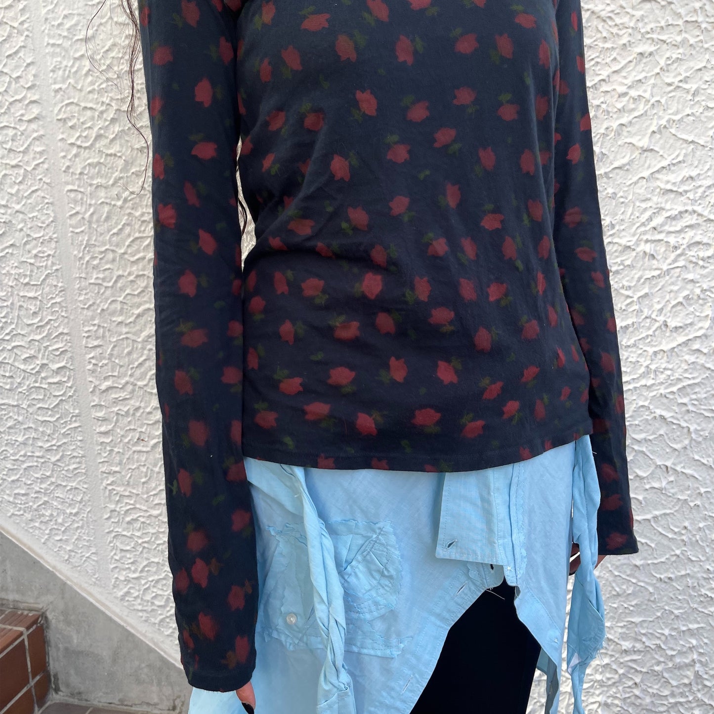 Navy ditzy print long sleeve / エアブラシTシャツ