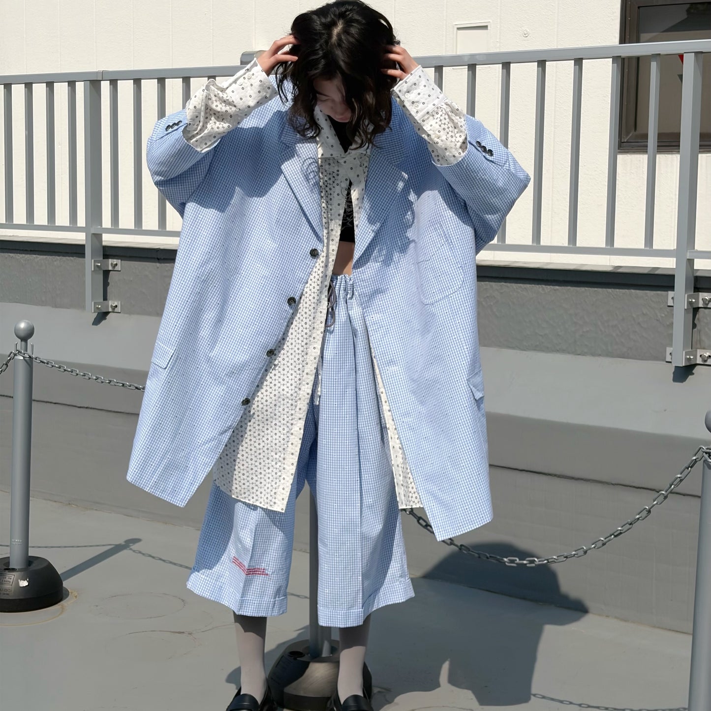 CUT JACQUARD GINGHAM TAILORED C / LIGHT BLUE / カットジャガードギンガムチェックジャケット