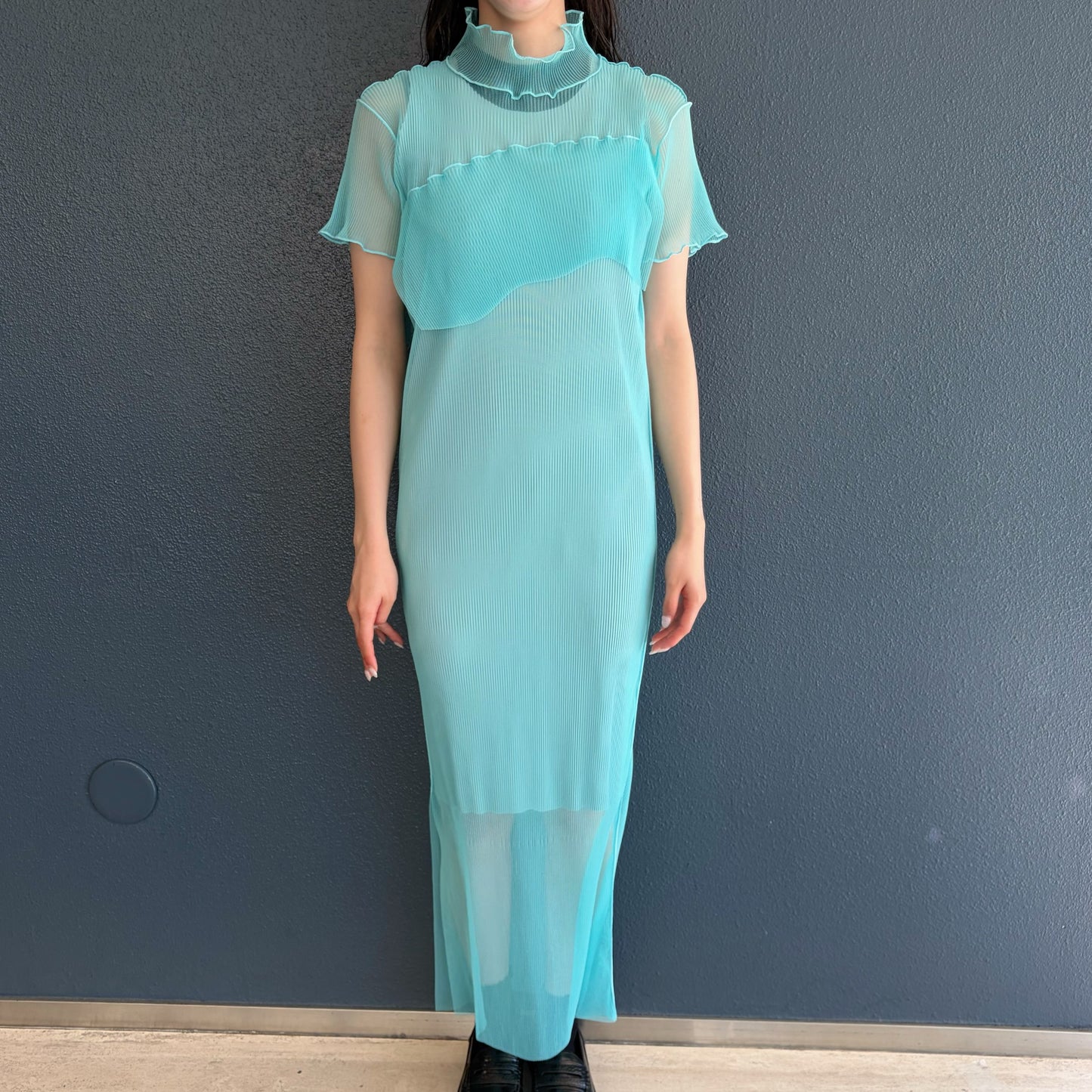 GHOST TODO DRESS *SHORTSLEEVE HIGHNECK +INNER / RAMUNE / チュールプリーツシアードレス