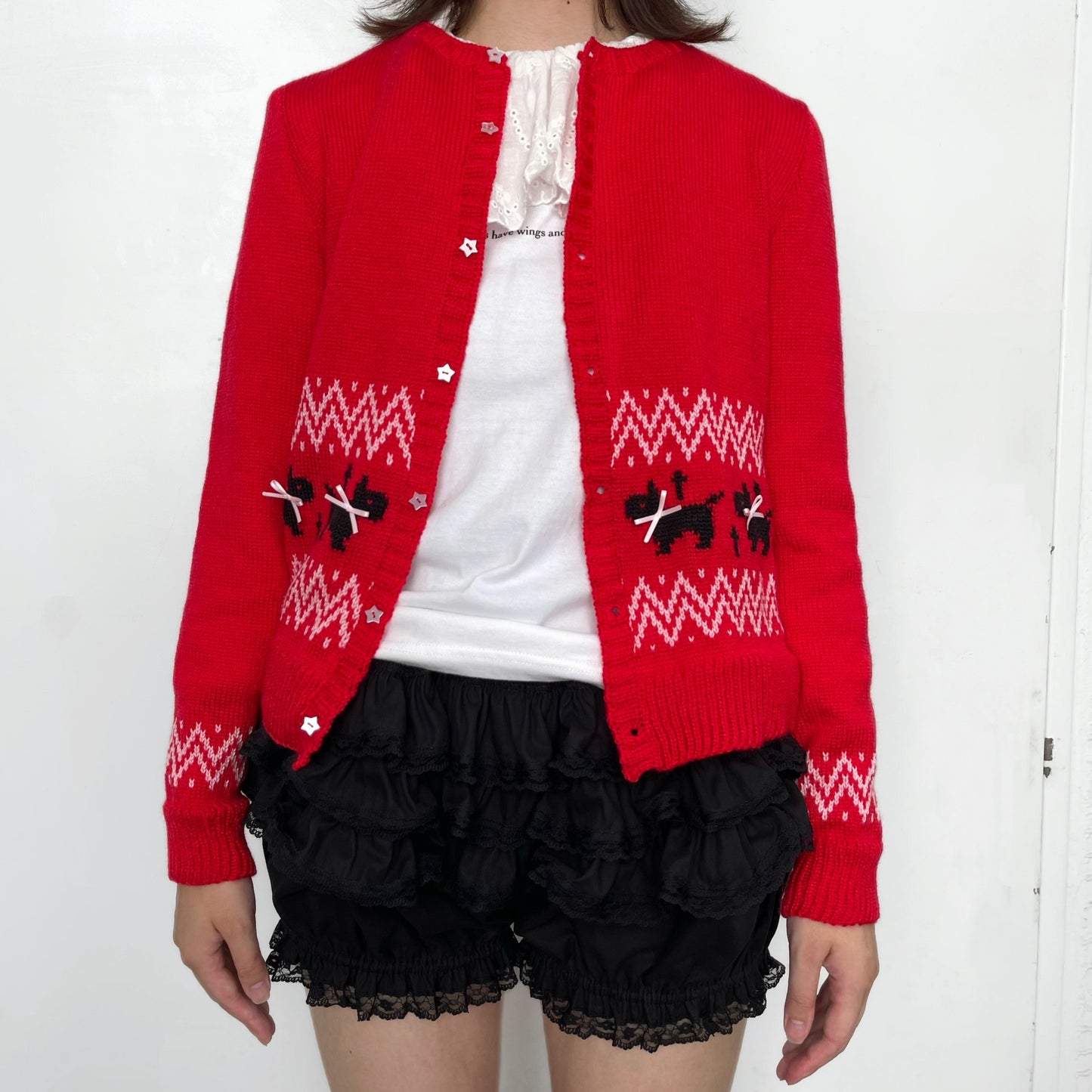 Puppies knitted cardigan / Red / パピーニットカーディガン