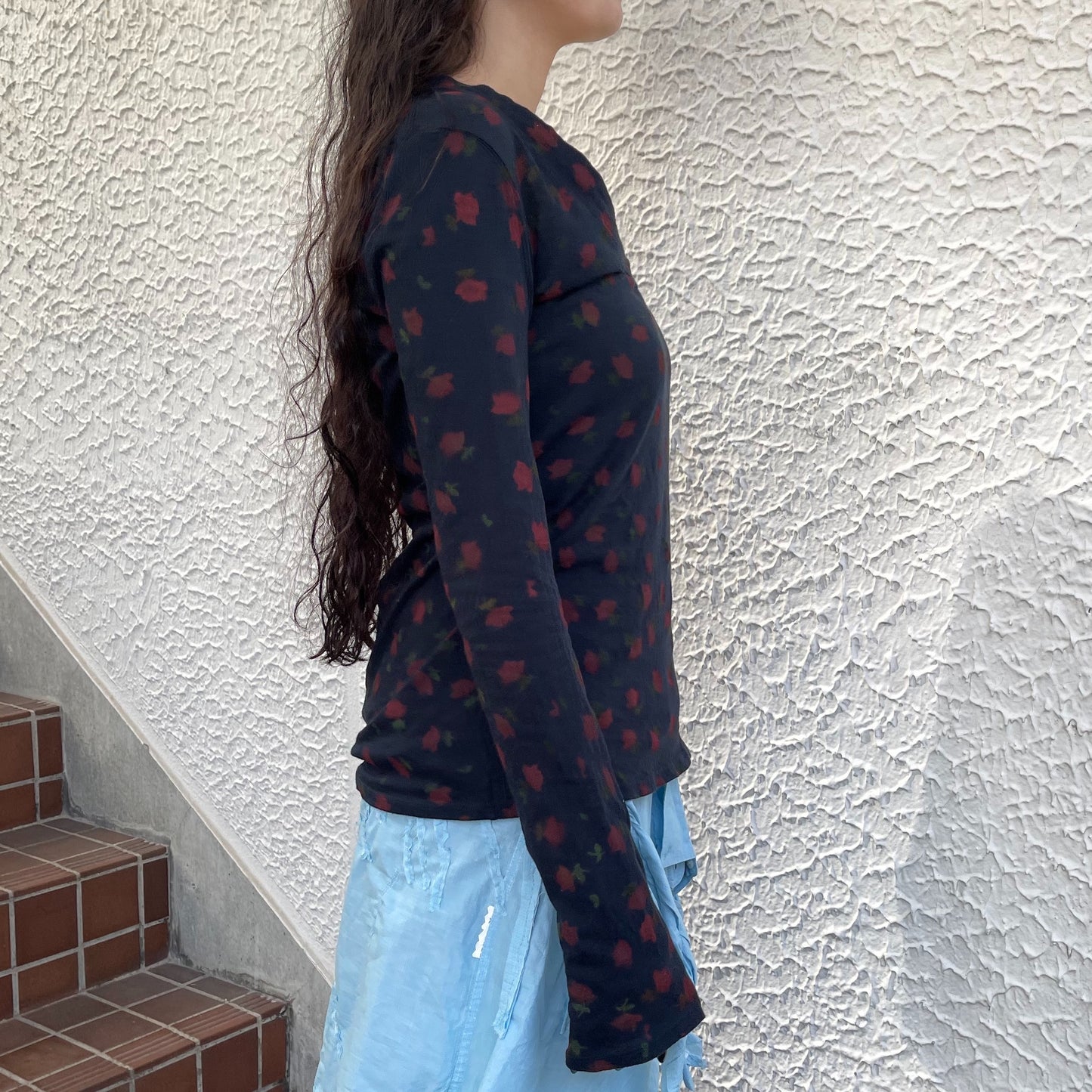 Navy ditzy print long sleeve / エアブラシTシャツ