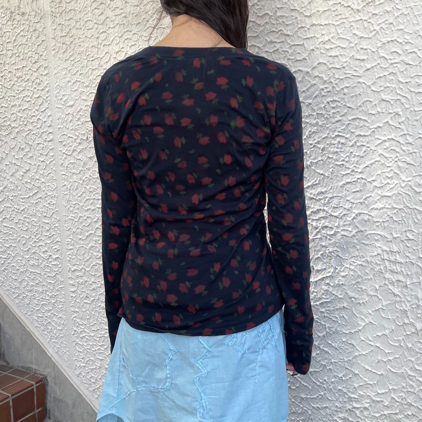 Navy ditzy print long sleeve / エアブラシTシャツ