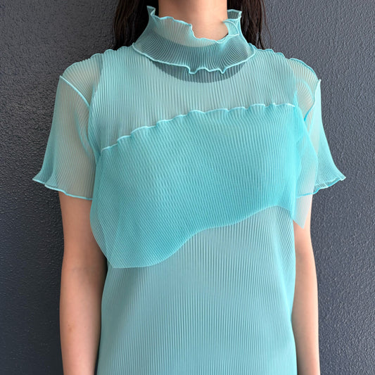GHOST TODO DRESS *SHORTSLEEVE HIGHNECK +INNER / RAMUNE / チュールプリーツシアードレス