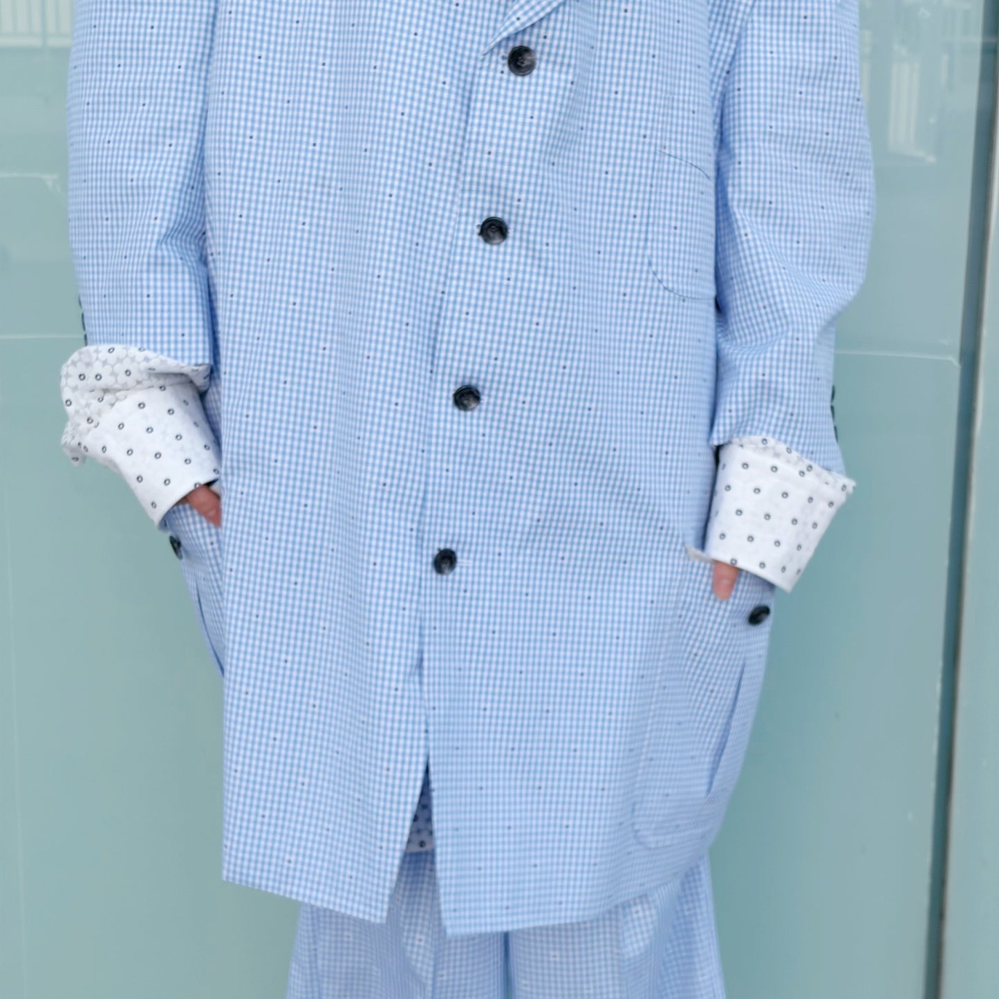 CUT JACQUARD GINGHAM TAILORED C / LIGHT BLUE / カットジャガードギンガムチェックジャケット
