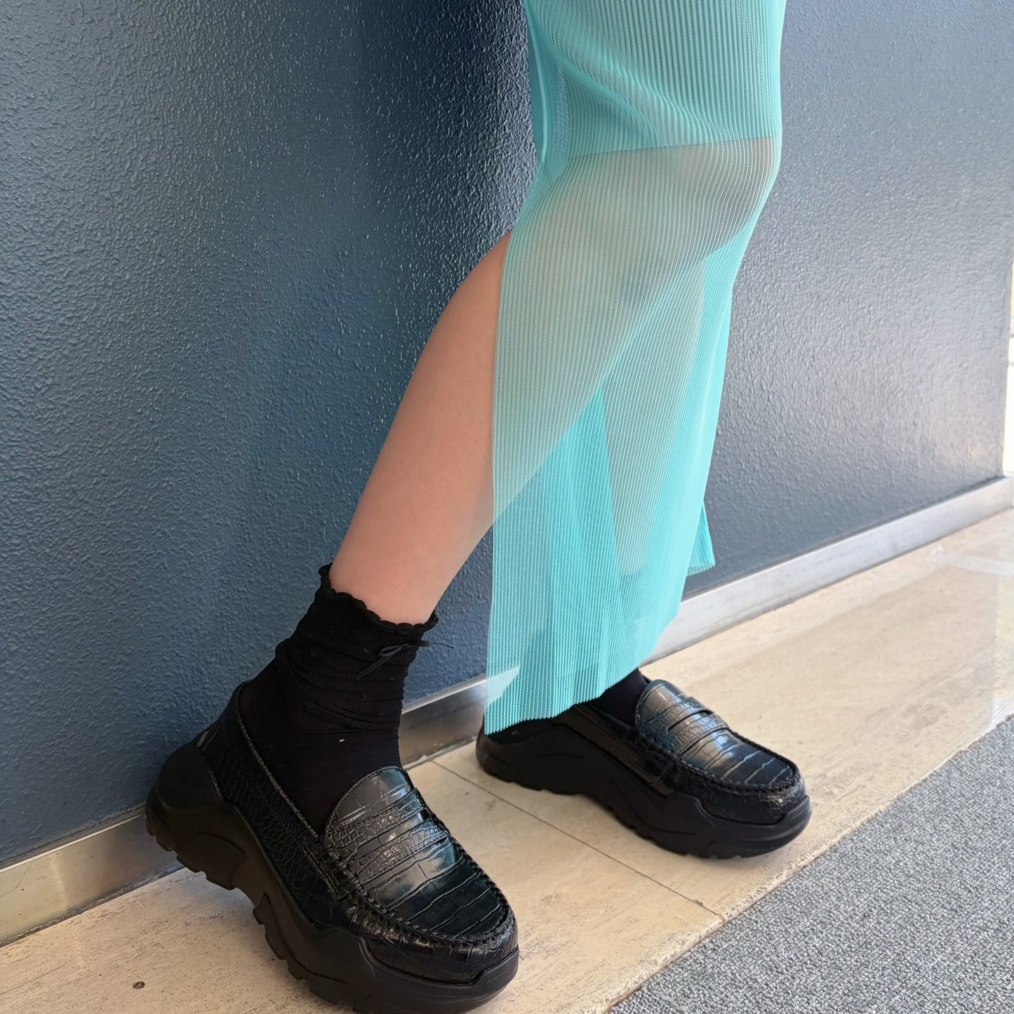 GHOST TODO DRESS *SHORTSLEEVE HIGHNECK +INNER / RAMUNE / チュールプリーツシアードレス