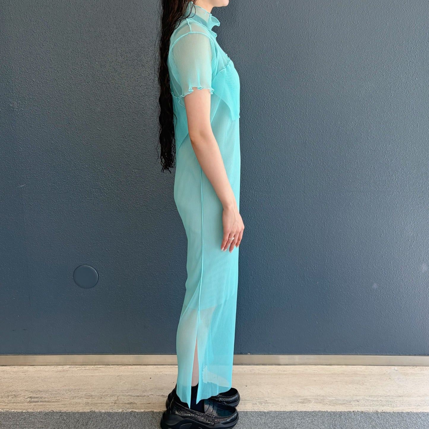 GHOST TODO DRESS *SHORTSLEEVE HIGHNECK +INNER / RAMUNE / チュールプリーツシアードレス