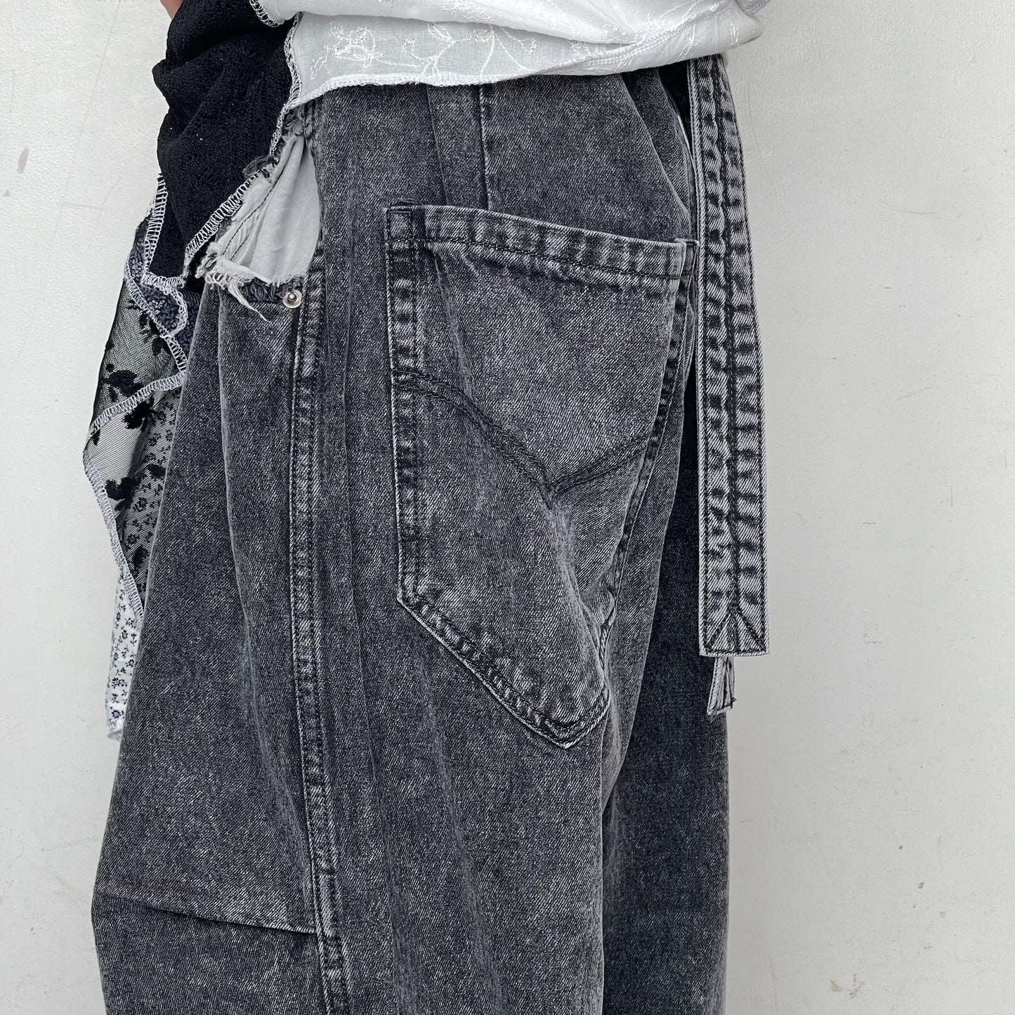 [fa.er.ie] cut-off denim maxi pants / black / カットオフデニム