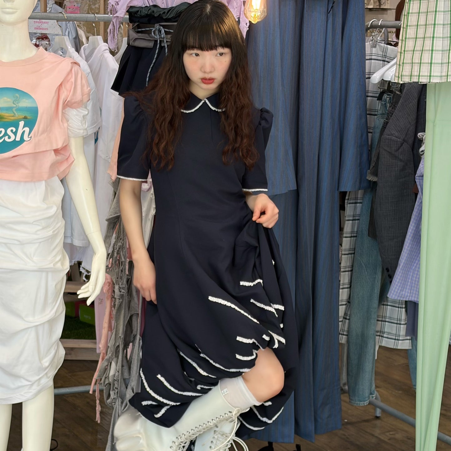 BALLOON DRESS / NAVY / バルーンドレス